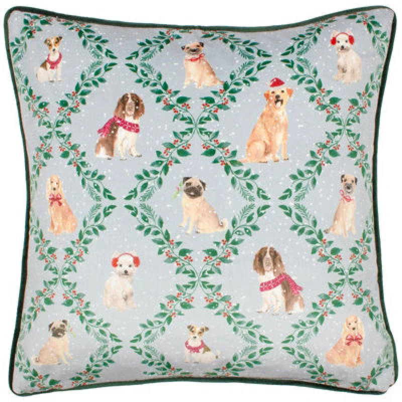 Image of Evans Lichfield Christmas Dog Friends Festive Piped Polyester Filled Cushion Multi