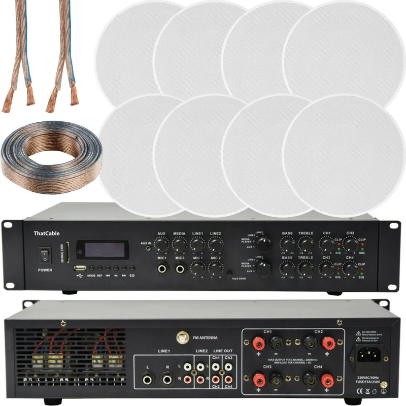 Image of Loops 800W Bluetooth Sound System 8x 120W Slim Ceiling Speaker 4 Zone Matrix Amplifier Multi unisex