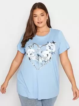 Image of Yours Grown On Sleeve 'so Glam' Tee. Blue Size 30-32, Women