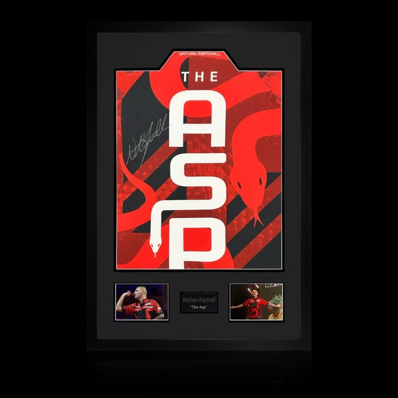 Image of The Fan Cave Nathan Aspinall Signed 2025 Shirt Premium Frame Red & Black unisex 850mm x 60