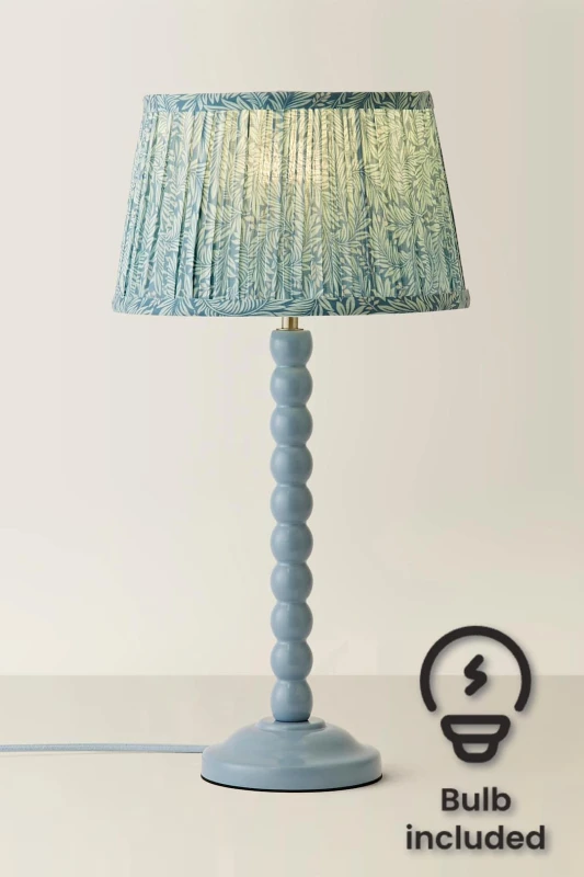Image of ValueLights ValueLights Bobbin Bobble Table Lamp with Leaf Pleated Tapered Lamp Shade and Bulb in Pale Blue Pale Blue One Size Unisex 5059406069024