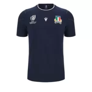 Image of Macron Italy Rugby T Shirt 2023 2024 Adults - Blue