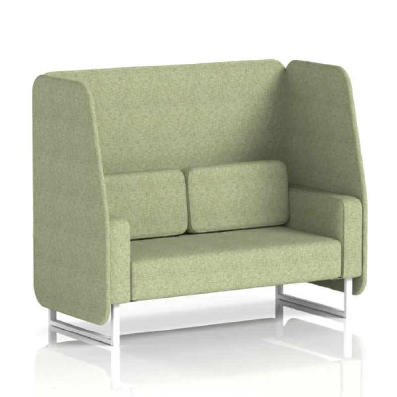 Image of Brixworth 2 Seater Open Office Booth with White Legs in Rivet Fabric - Burnish Panels and Sofa