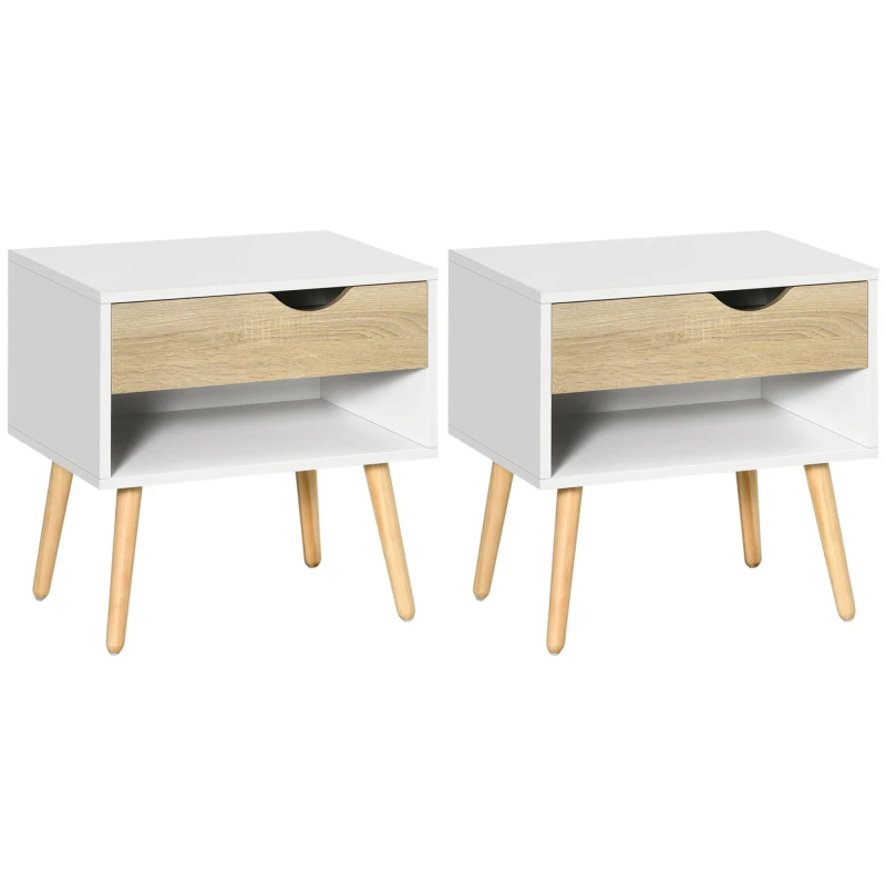 Image of HOMCOM Set of 2 Bedside Table with Drawer & Shelf - Nightstand for Bedroom TJ Hughes White 5061025073405