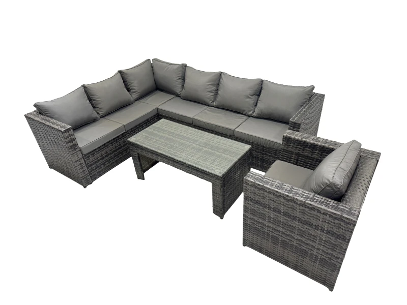 Image of Fimous 4 Pieces Garden Furniture Corner Sofa &Dark Grey Mixed in Dark Grey Dark Grey Unisex