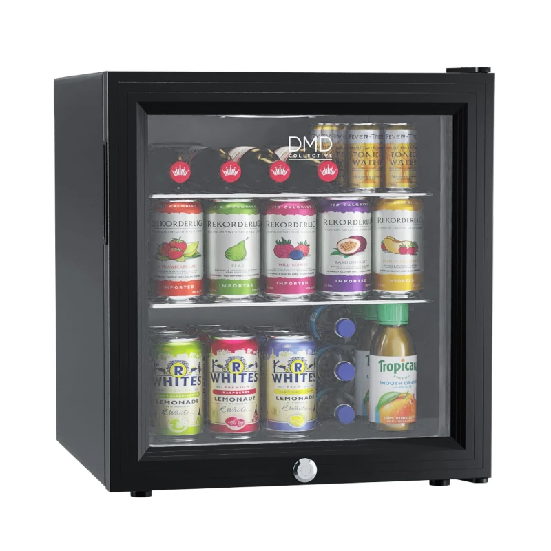 Image of DMD Collective 50L Glass Mini Fridge with LED Light, Lock and Key Black