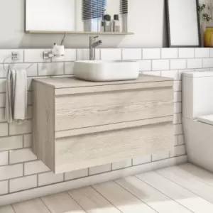 Image of 900mm Wall Hung 2 Drawer Vanity Unit Light Oak - Boston