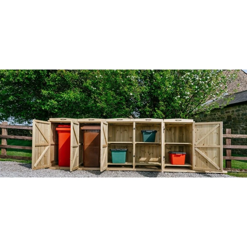 Image of Buttercup Farm Chatburn Bin Store, Fits 2x 180L/240L Wheelie Bins & 6x Boxes in Brown Brown Unisex