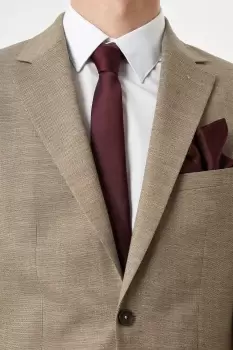 Image of Mens Burgundy Plain Tie And Pocket Square Set