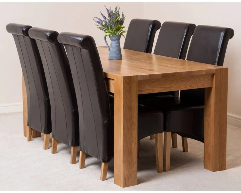 Image of Thats Furniture Kuba 180 x 90cm Chunky Oak Dining Table & 6 Montana Leather Chairs in Brown Brown Unisex 180 x 90 cm