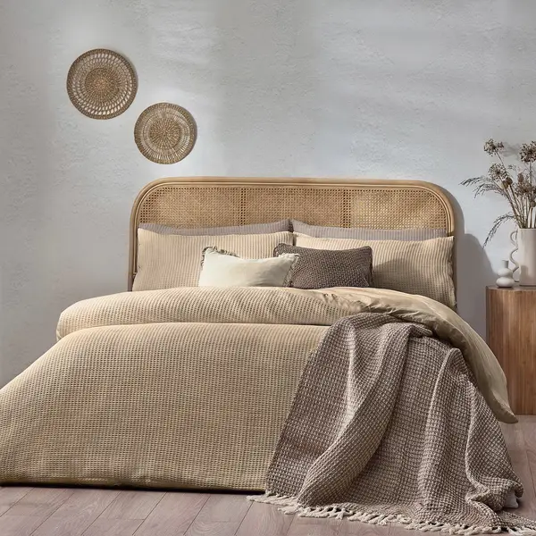 Image of Yard Chunky Waffle 100% Cotton Duvet Cover Set Light Tan