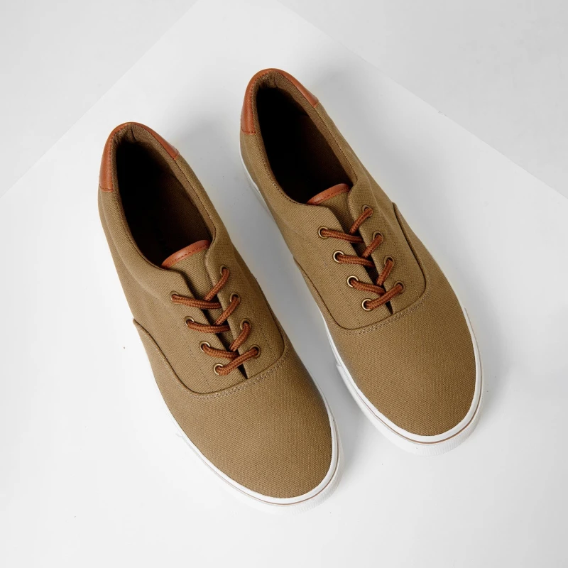 Image of Threadbare Mens Lace-Up Canvas Low-Top Trainers Khaki male 8
