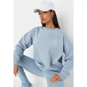 Image of Missguided Oversized Sweatshirt Circle Mg - Blue
