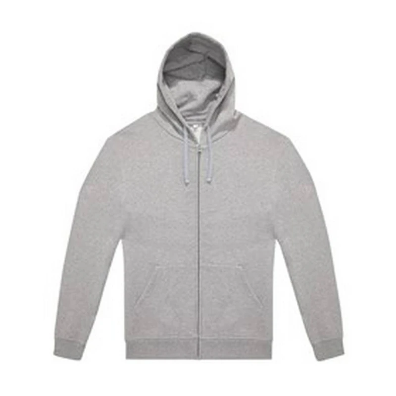 Image of B&C Mens Relaxed Fit Full Zip Hooded Sweatshirt with 2 Side Pockets in Grey Size: XS Grey Male XS