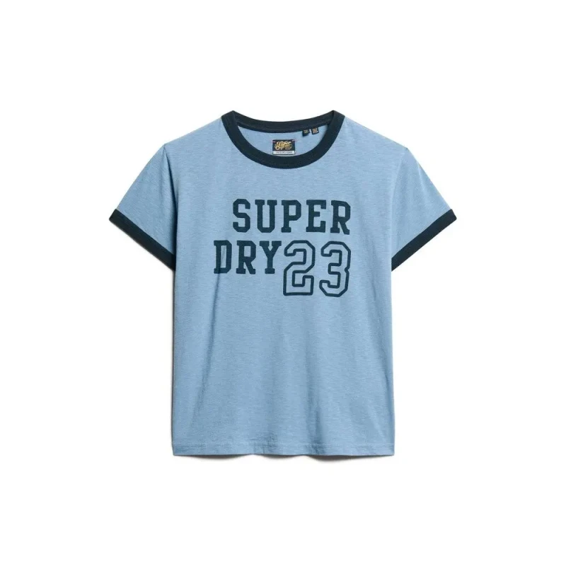 Image of Superdry Womens fitted T-Shirt Superdry Athletic Essentials Ringer Bleu Female L