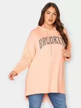 Image of Yours Slogan Longline Hoodie, Orange, Size 22-24, Women