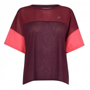 Image of Asics Style Short Sleeve T Shirt Ladies - Burgundy/Pink