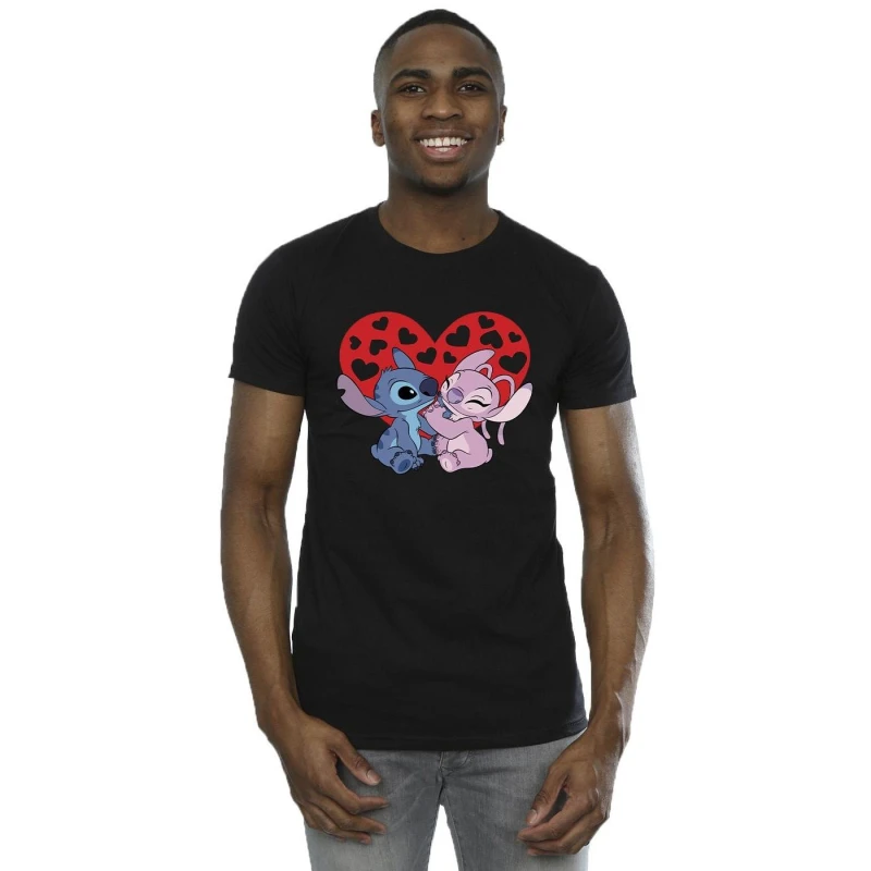 Image of Disney Men Lilo & Stitch Hearts T-Shirt in Black Size: Small Black S Male 5063153540309