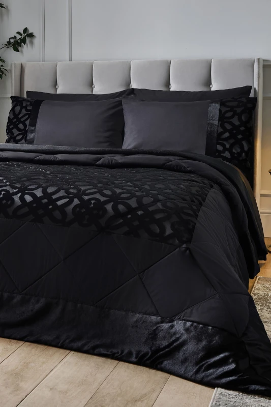 Image of Catherine Lansfield Lattice Cut Velvet Quilted Bedspread Bedspreads 220x230cm Black 41765703000