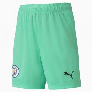 Image of PUMA Man City Replica Youth Goalkeeper Shorts, Green Glimmer/Aqua Green, size 7-8 Youth, Clothing