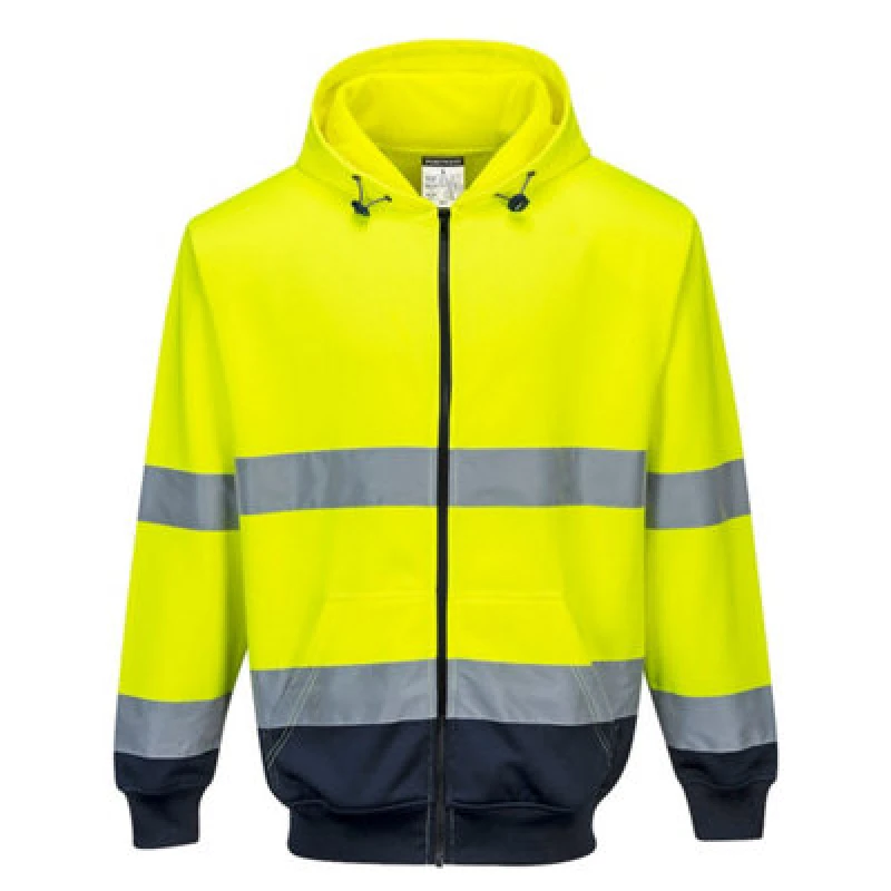 Image of Portwest Hi Vis Contrast Zipped Hoodie B317YNRS Colour: Yellow / Navy