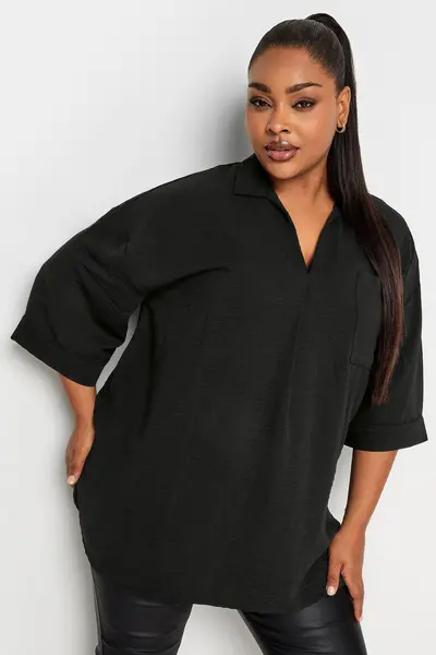 Image of Yours V-Neck Collared Blouse Black