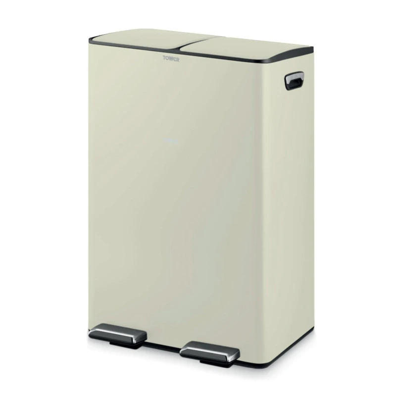 Image of Tower Tower Recycling Pedal Bin, 60L, Black T838023BLK in Beige Beige A Unisex 5056462396736
