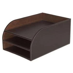 Image of Osco Faux Leather 3 Tier Letter Tray Brown 32957DT
