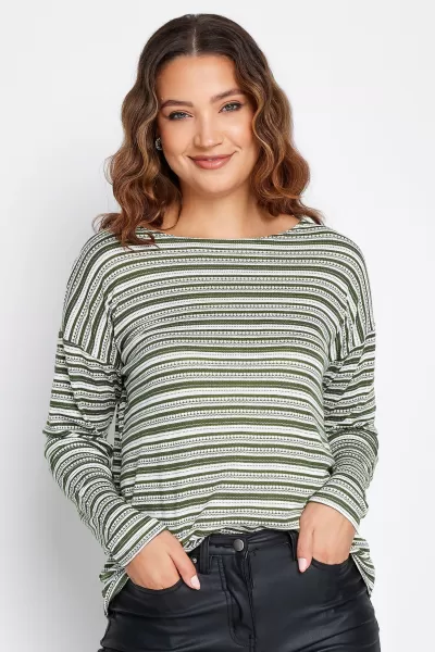 Image of Long Tall Sally Khaki White Drop Shoulder Jacquard Strip