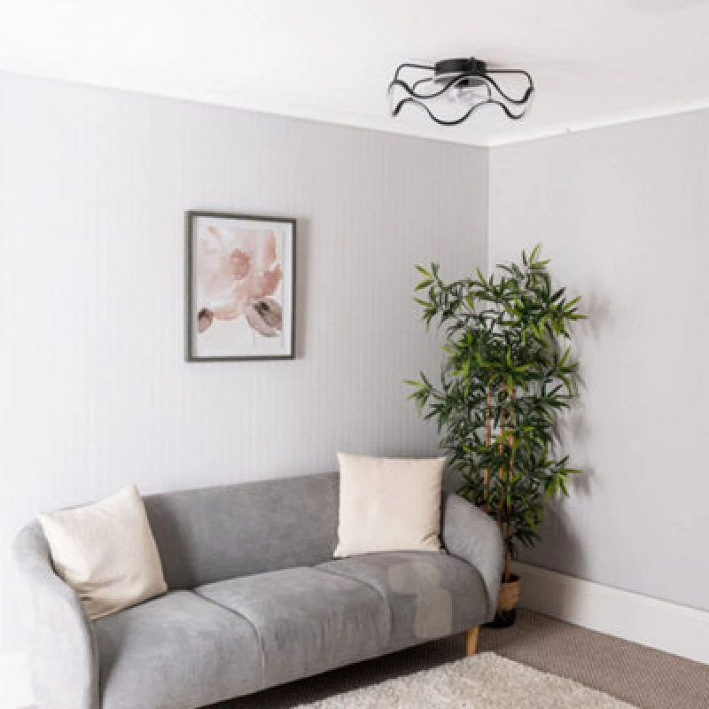 Image of ValueLights Integrated LED Ceiling Fan with Remote Control, Clear Blades, Timer and 3 Speed Functions - Wave design Black