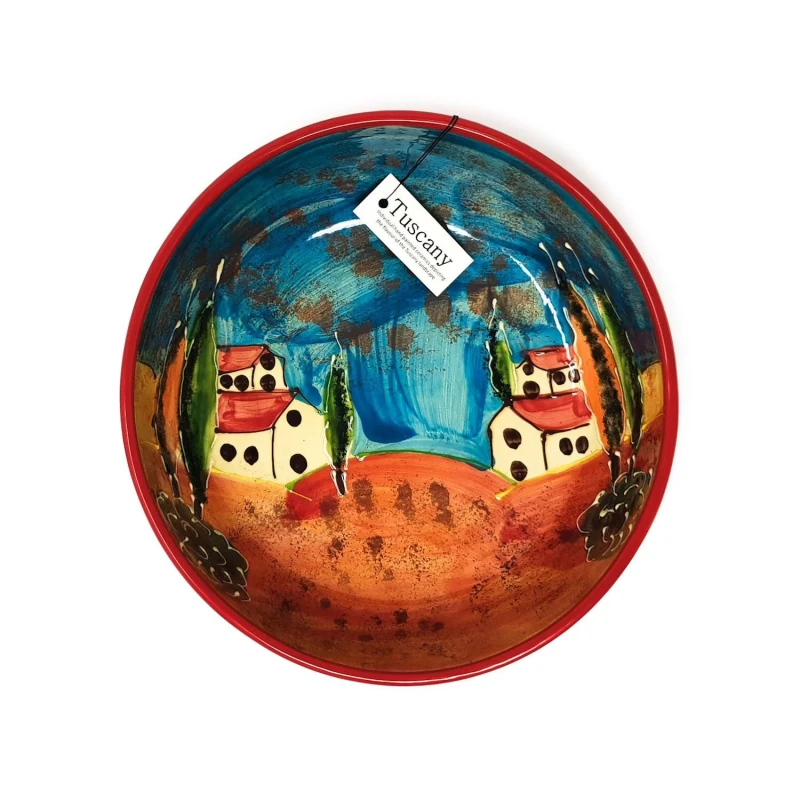 Image of Verano Spanish Ceramics Tuscany Hand Painted Village Ceramic Kitchen Dining Large Fruit Bowl (Diam) 28cm Multi