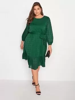 Image of Yours Puff Dobby Dress - Green, Size 20, Women