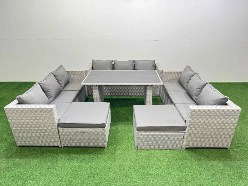 Image of Fimous Patio Outdoor Garden Furniture Sets with 2 Big Stool Light Grey Light Grey Unisex