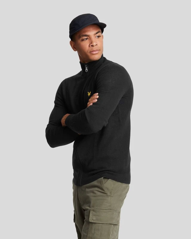 Image of Lyle & Scott Mens Lambswool Blend Zip Through Cardigan in Jet Black Marl