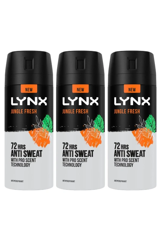 Image of Lynx Jungle Fresh AntiSweat 'Anti-Perspirant' Body Spray,3x150ml Orange male