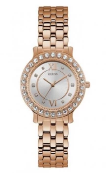 Image of Guess Ladies Rose Gold Case With Crystals Watch Rose Gold