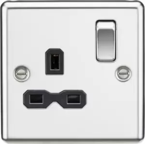 Image of KnightsBridge 13A 1G DP Switched Socket with Black Insert - Rounded Edge Polished Chrome