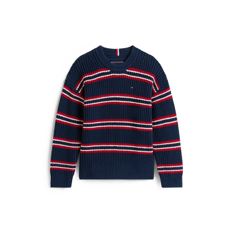Image of Tommy Hilfiger Kids Crew Neck Jumper Navy Multi 0A4 male 16Y