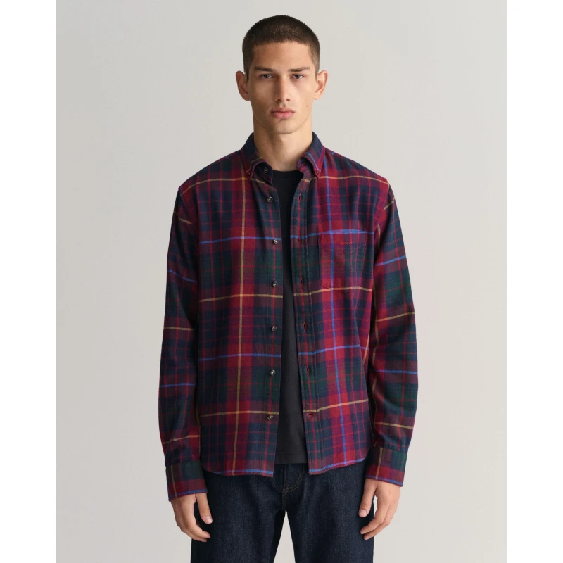 Image of Gant Regular Fit Plaid Flannel Checked Shirt - Red Red S