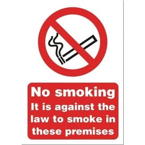 Image of Stewart Superior SB003SAV Self Adhesive Vinyl Sign 148x210mm No Smoking it is Against the Law to Smoke in These Premises