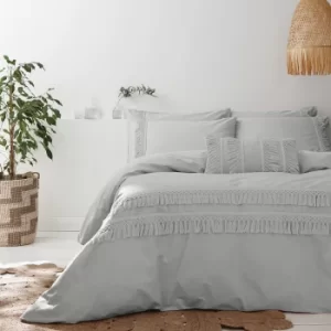 Image of Pineapple Elephant Izmir Cotton Tassel Silver Duvet Cover and Pillowcase Set Silver