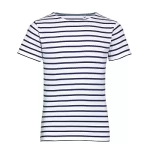 Image of SOLS Childrens/Kids Miles Striped Short Sleeve T-Shirt (6yrs) (White/Navy)