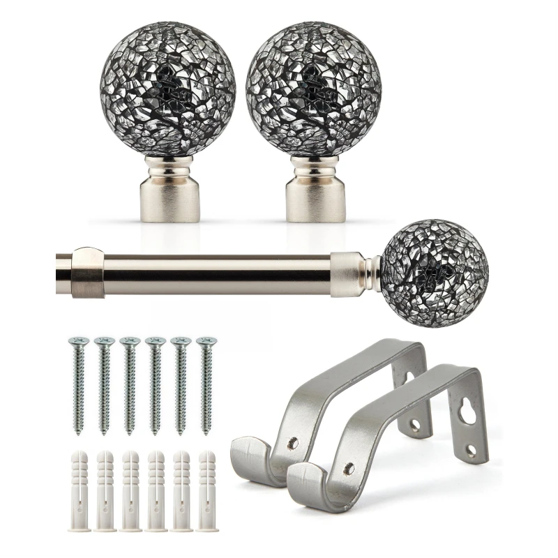 Image of Emma Barclay Curtain Pole Extendable Cut Glass Brushed Silver unisex 120-210cm