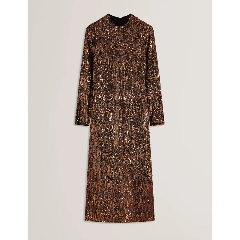 Image of Ted Baker Womens Sequinned Bodycon Dress Natural female 8 (XS)