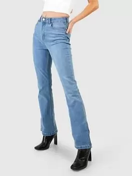 Image of Boohoo Split Hem Stretch Flared Jeans - Light Blue Size 8, Women