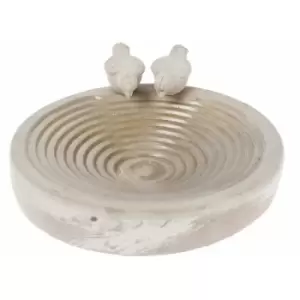Image of White Round Concrete Birdbath Heavyweight with Love Birds Decoration - White - Homescapes