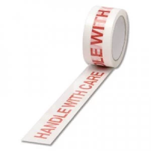 Image of Ambassador White Red Polypropylene Tape Printed Handle With Care 50mmx66m Pack o