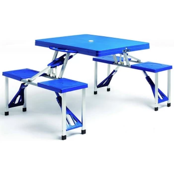 Image of Aluminum Camping Table With 4 Chairs Foldable Luggage Table Parasol Holder Handle Camping Furniture Set - Deuba