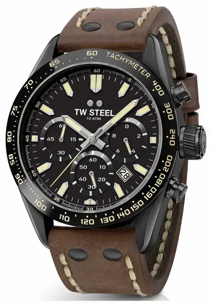 Image of TW Steel CHS1 Mens Brown Leather Strap Black Watch