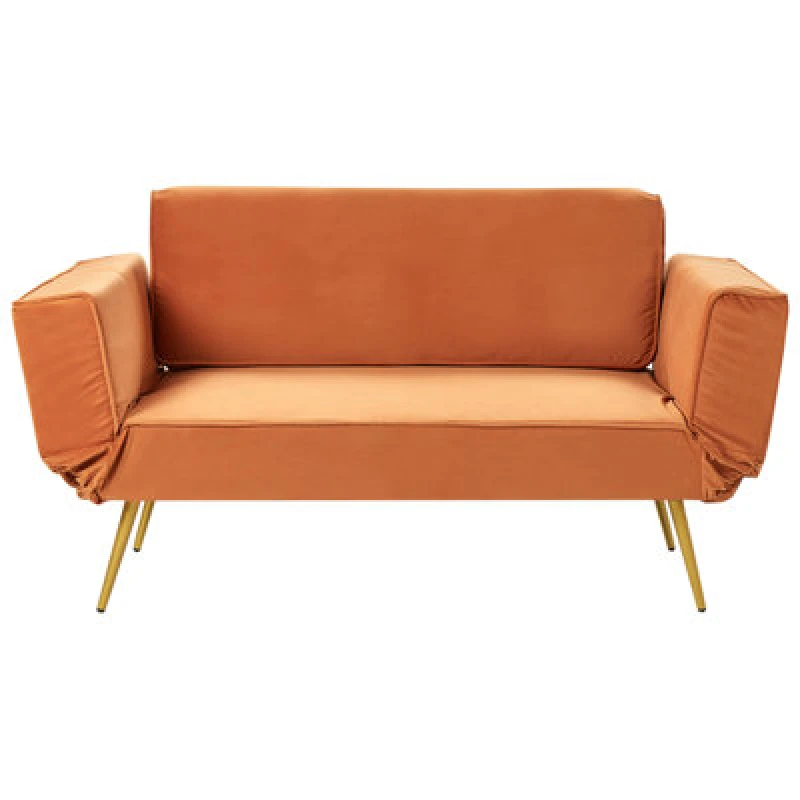 Image of Beliani Sofa Bed 2 Seater Saarela Velvet Orange